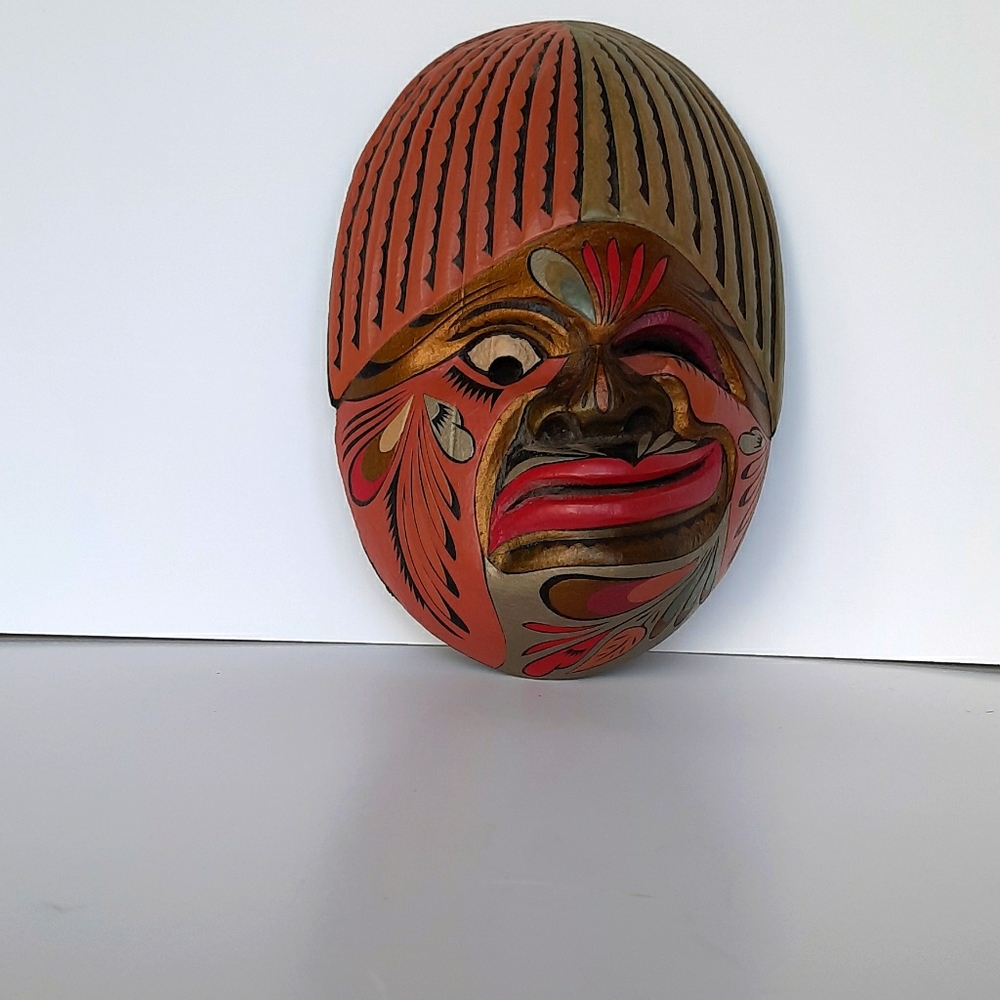 Wooden Mask Hangs On The Wall